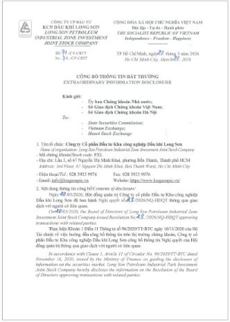 Long Son Petroleum Industrial Zone Investment Joint Stock Company (Stock Code: PXL) announces the Board of Directors