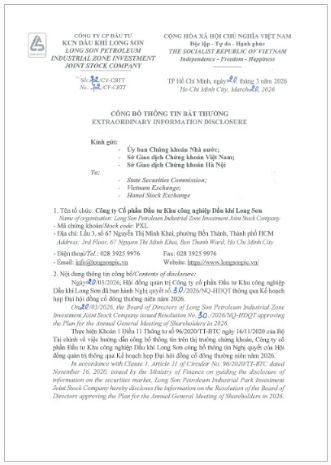 Long Son Petroleum Industrial Zone Investment Joint Stock Company (Stock Code: PXL) announces the Board of Directors