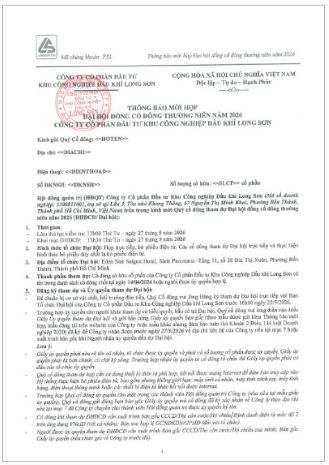 Công ty Cổ phần Đầu tư Khu công nghiệp Dầu khí Long Sơn (Mã chứng khoán PXL) công bố tài liệu họp ĐHĐCĐ thường niên năm 2026