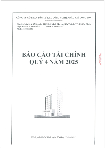 Công ty CP Đầu tư Khu công nghiệp Dầu khí Long Sơn (Mã chứng khoán PXL) Báo cáo Tài chính Quý 4/2025.