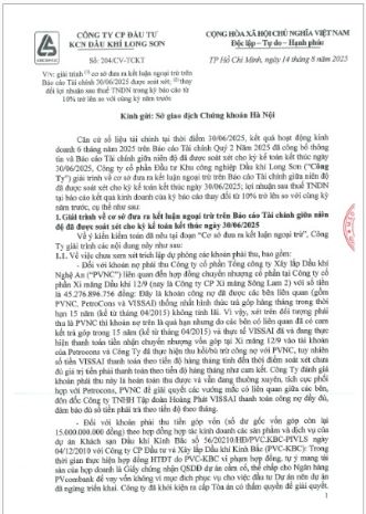 Công ty CP Đầu tư Khu công nghiệp Dầu khí Long Sơn giải trình liên quan đến Báo cáo Tài chính bán niên đã được soát xét cho kỳ kế toán kết thúc ngày 30/06/2025