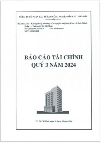 Công ty cổ phần Đầu tư Khu công nghiệp Dầu khí Long Sơn (Mã chứng khoán PXL) công bố thông tin Báo cáo Tài chính Quý 3 Năm 2024.