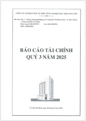 Công ty Cổ phần Đầu tư KCN Dầu khí Long Sơn (Mã chứng khoán PXL) công bố thông tin Báo cáo Tài chính Quý 3 Năm 2025.