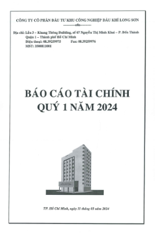 Công ty CP Đầu tư KCN Dầu khí Long Sơn (Mã chứng khoán PXL) Công bố thông tin BCTC Quý 1/2024.