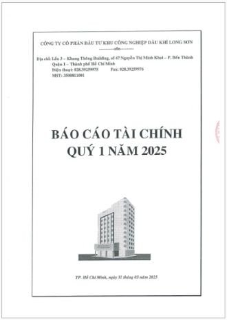 Công ty Cổ phần Đầu tư Khu công nghiệp Dầu khí Long Sơn (Mã chứng khoán: PXL) công bố thông tin Báo cáo Tài chính Quý 1 Năm 2025