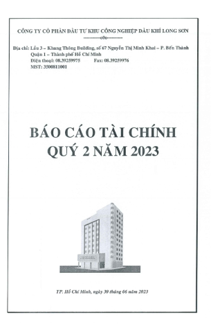 Công ty CP Đầu tư KCN Dầu khí Long Sơn (Mã chứng khoán PXL) CBTT Báo cáo Tài chính Quý 2/2023.