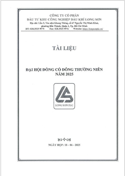 Công ty cổ phần Đầu tư Khu công nghiệp Dầu khí Long Sơn (Mã chứng khoán PXL) Thông báo mời họp và công bố thông tin tài liệu họp ĐHĐCĐ thường niên năm 2025.