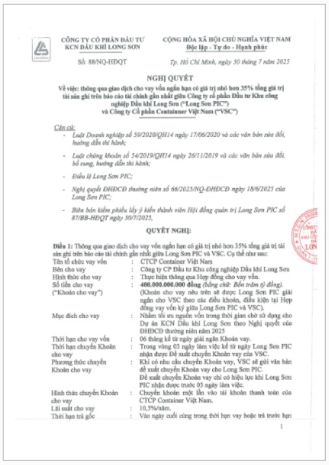 Công ty Cổ phần Đầu tư KCN Dầu khí Long Sơn (Mã chứng khoán PXL) công bố thông tin Nghị quyết HĐQT thông qua giao dịch cho vay vốn.
