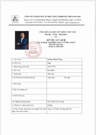 Công ty Cổ phần Đầu tư Khu công nghiệp Dầu khí Long Sơn (Mã chứng khoán PXL) công bố thông tin liên quan ứng viên bầu bổ sung thành viên HĐQT nhiệm kỳ 2022-2027: ông Lương Thanh Tùng