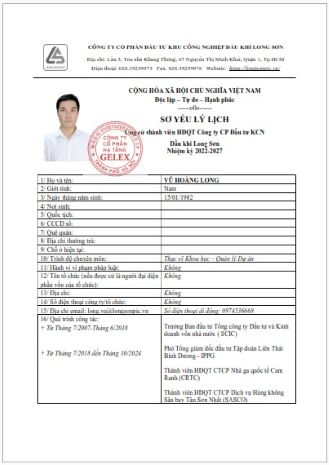 Công ty Cổ phần Đầu tư Khu công nghiệp Dầu khí Long Sơn (Mã chứng khoán PXL) công bố thông tin liên quan ứng viên bầu bổ sung thành viên HĐQT nhiệm kỳ 2022-2027: ông Vũ Hoàng Long