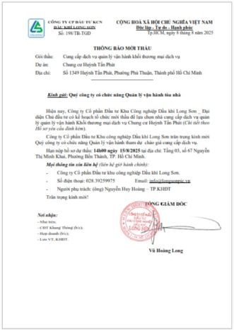 THÔNG BÁO MỜI THẦU